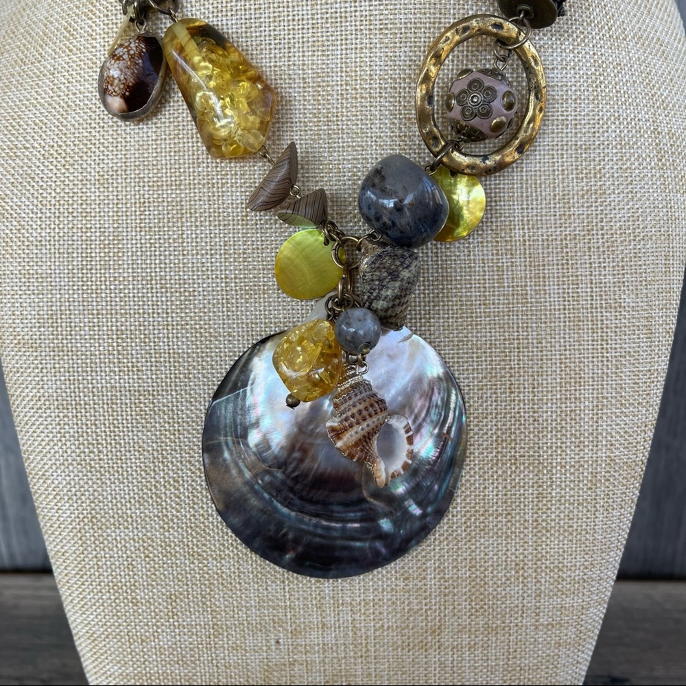 Chico’s Large Shell Pendant Statement Necklace - image 4